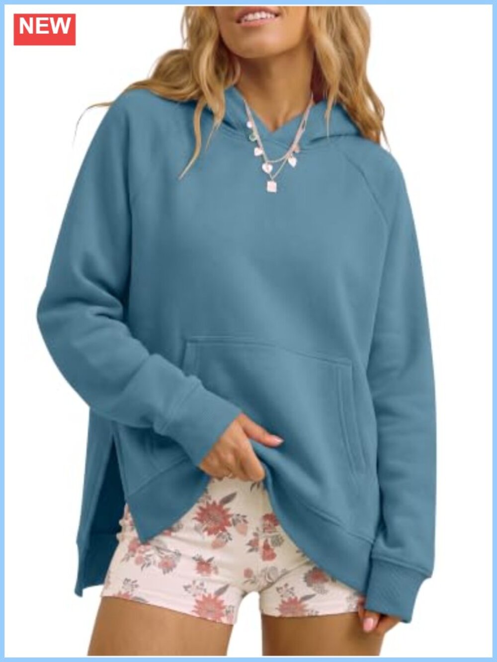 Oversized Hoodie Slit Side Sweatshirt Kangaroo Pocket Pullover